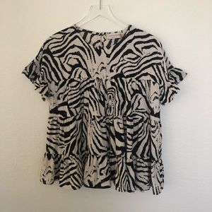 Taupe & Black zebra print babydoll top S